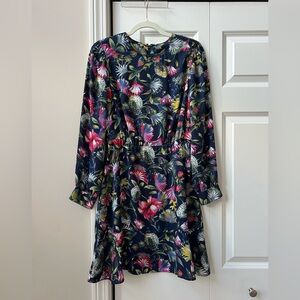 J. Crew Navy Floral Long Sleeve Dress